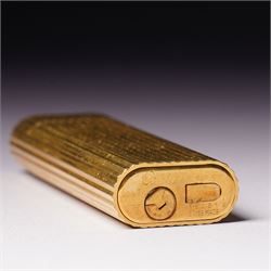 Vintage Cartier gold plated lighter with rounded edges and textured finish marked 'Cartier, Paris No16061A' and inscribed with initials in original Cartier case 