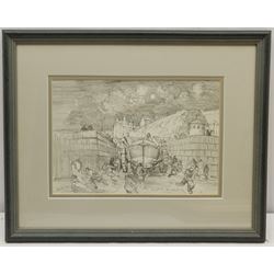 John Freeman (British 1942-): 'Sketch for 'The Shout'', pencil signed titled and dated '04, 19cm x 28cm, together with a postcard depicting the final watercolour 
Notes: this scene depicts coxswain Henry Freeman (1835-1904) overseeing the launch of the Whitby lifeboat 'Robert and Ellen Robson' c.1890. Freeman was the only survivor of the Whitby Lifeboat disaster of 9th February 1861, when over 200 ships were wrecked off the North East coast.