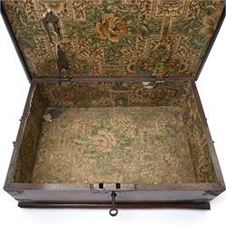 Late 18th century Colonial ship's travelling chest with paper lined interior and side carrying handles W51cm