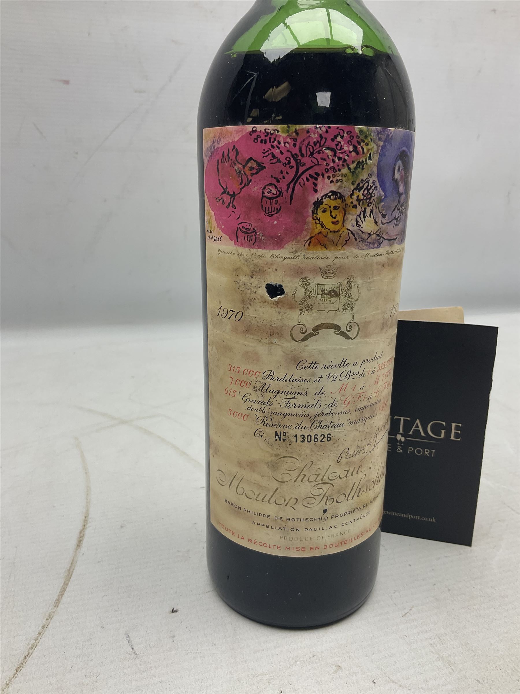 Chateau Mouton Rothschild, 1970, Grand Cru Classe Pauillac, unknown contents and proof 