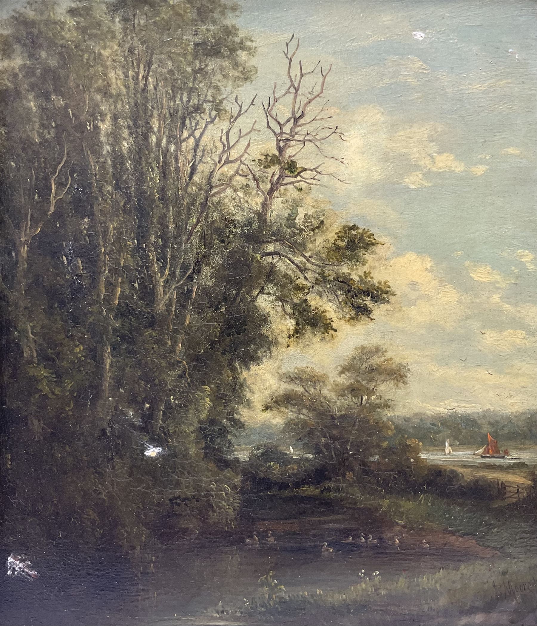 John Moore of Ipswich (British 1820-1902): The Duckling Pond 'Club Sketch', oil on canvas signed and dated '82, signed and inscribed verso 34cm x 29cm