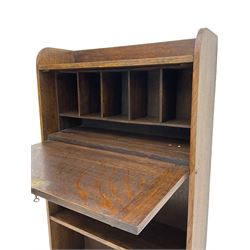 Early 20th century oak secretaire bookcase, fall front above two open shelves