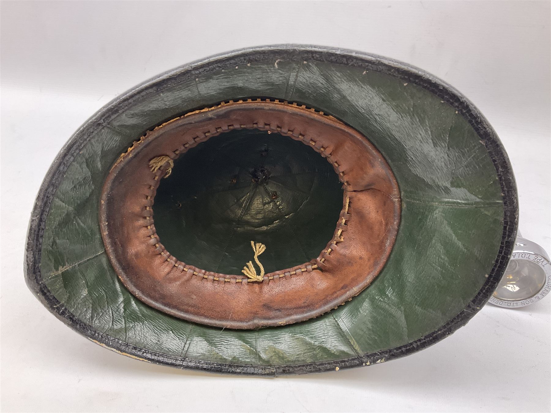 Hull City Police - Christy's London helmet with king's crown plate and an Oldham & Son Ltd Denton Manchester Type T.D.I.A. chromium cased safety torch (2)  