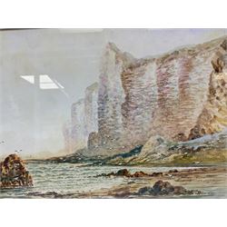 Evyleen Bishop (British early 20th century): Sea Cliffs and Shore, watercolour signed 25cm x 35cm