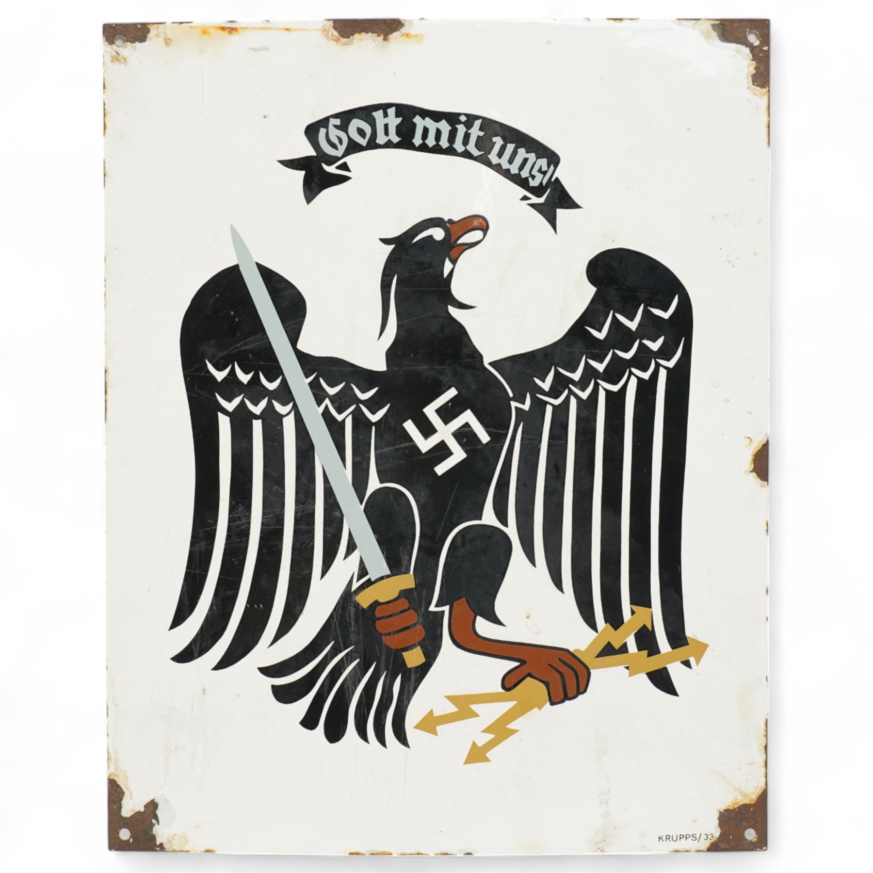 German Third Reich enamel sign with the state of Prussia arms marked 'Krupps 33' 38cm x 30cm