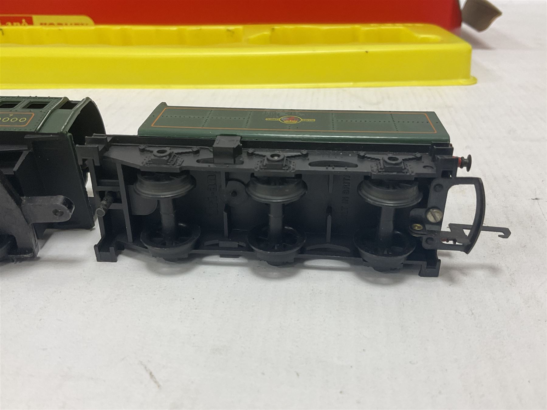 Hornby/Tri-Ang ‘00’ gauge - nine locomotives to include Britannia Class ‘Britannia’ 4-6-2 no.70000 in BR green; Class M7 4-4-0 Tank no.30027 in BR black; Princess Class ‘Princess Victoria’ 4-6-2 no.46205 in BR black; in original boxes; further loose models Princess Class ‘Princess Elizabeth’ 4-6-2 no.46201 in BR green; Class 3F 0-6-0 tank no.7606 in LMS crimson; TR double ended diesel locomotive; three further tank locomotives and one loose tender (10) 