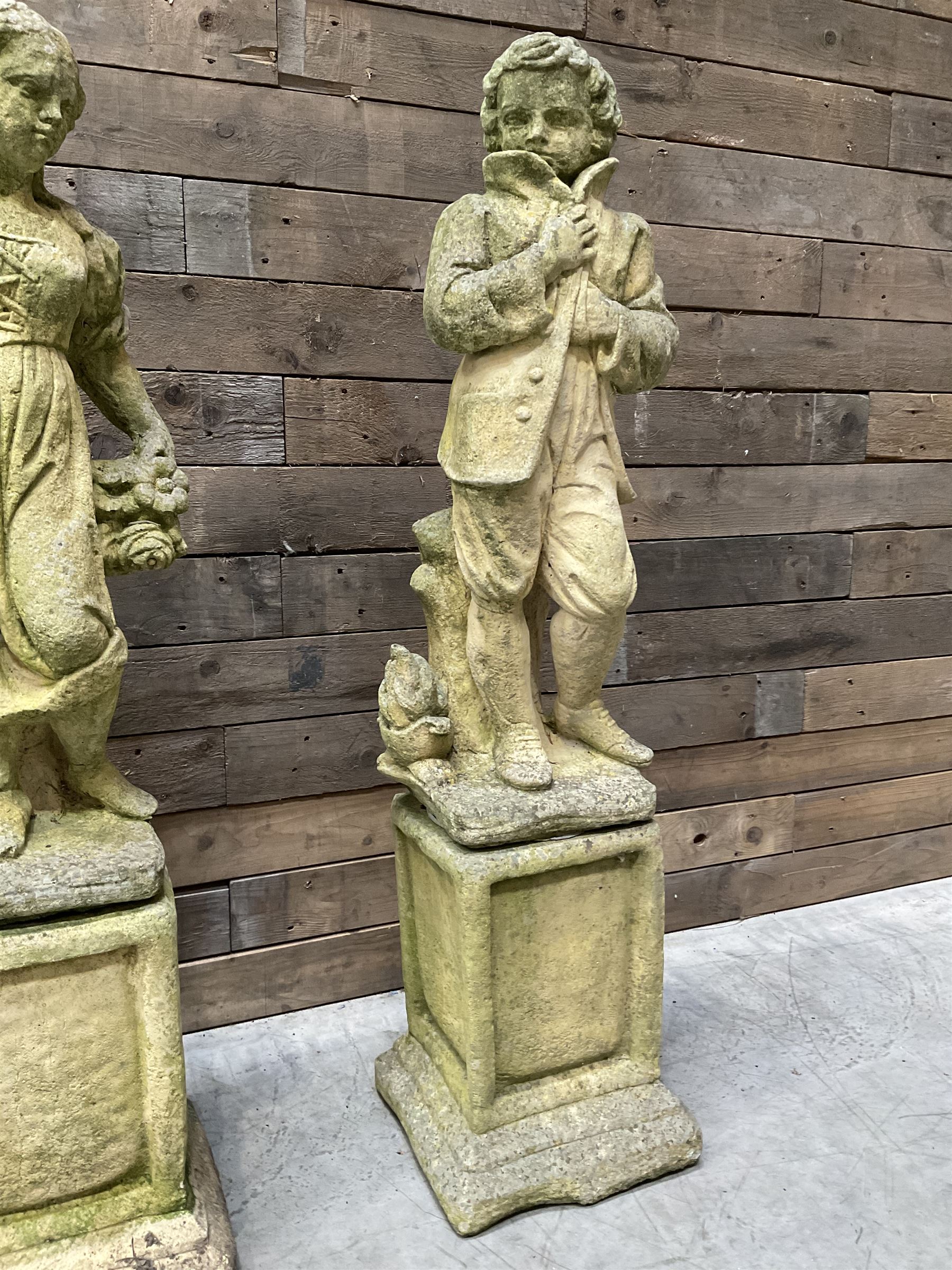 The Four Seasons - set of four cast stone garden figures on plinths