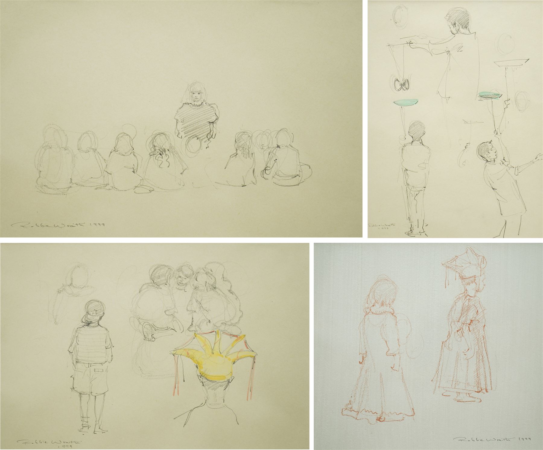 Robert 'Robbie' Wraith (British 1952-): 'The Spark Workshop 1999', set four pencil crayon and watercolour sketches signed and dated 1999 max 19cm x 29cm (4)