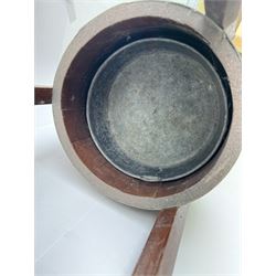 Wooden stick/umbrella stand of circular form with metal drip tray, H75cm