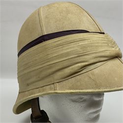 Victorian British tropical pith helmet with brass chain link chin strap