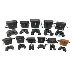 Eleven cased pairs of binoculars to include Summit 8x30,  Concord 8x40, Tasco no. 106 8x - 16x40, Chinon 10x50, Tokina 7x42 Field, Zoom 6x- 12x32 etc