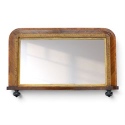 Victorian Tunbridge ware rectangular wall mirror, the moulded frame with rounded upper cor...