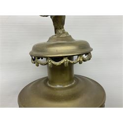 20th century brass carriage lantern, with six glass panels and eagle finial, together with a copper coal scuttle and hammered copper vase, lantern H77cm