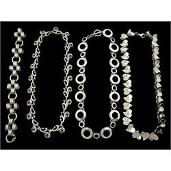 Two silver heart link and circular link 