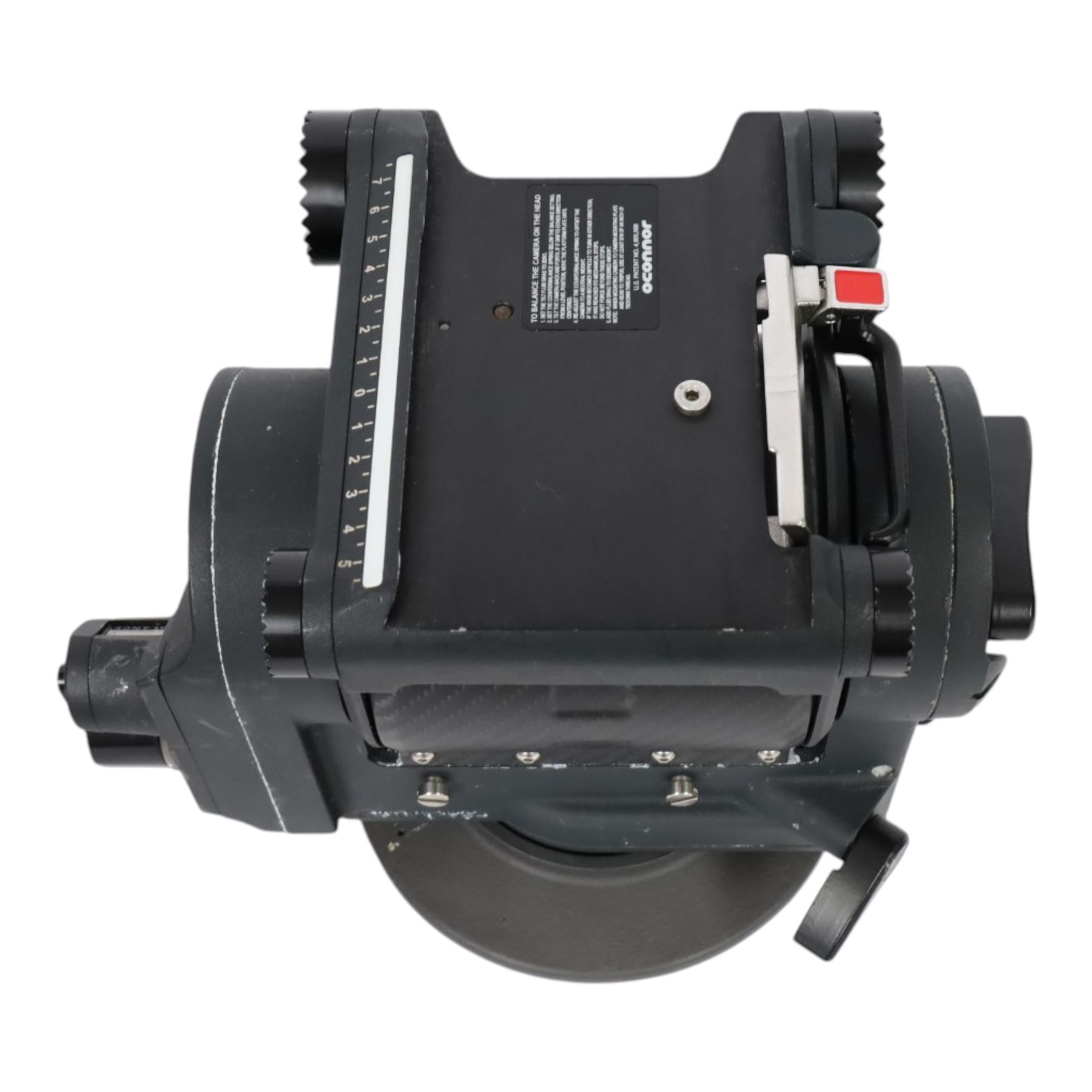 O'Connor 2560 Fluid Head serial no. C1260-2003, with accessories to include pan handle, MOY/Mitchell base plate and tie-down, 150mm bowl adapter and tie-down, quick release base plate and Arri 300mm bottom plate, in custom cut flight case 