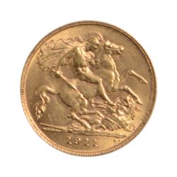 King George V 1911 gold half sovereign coin