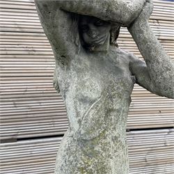 Cast stone garden figure of a woman with arms raised - THIS LOT IS TO BE COLLECTED BY APPOINTMENT FROM DUGGLEBY STORAGE, GREAT HILL, EASTFIELD, SCARBOROUGH, YO11 3TX
