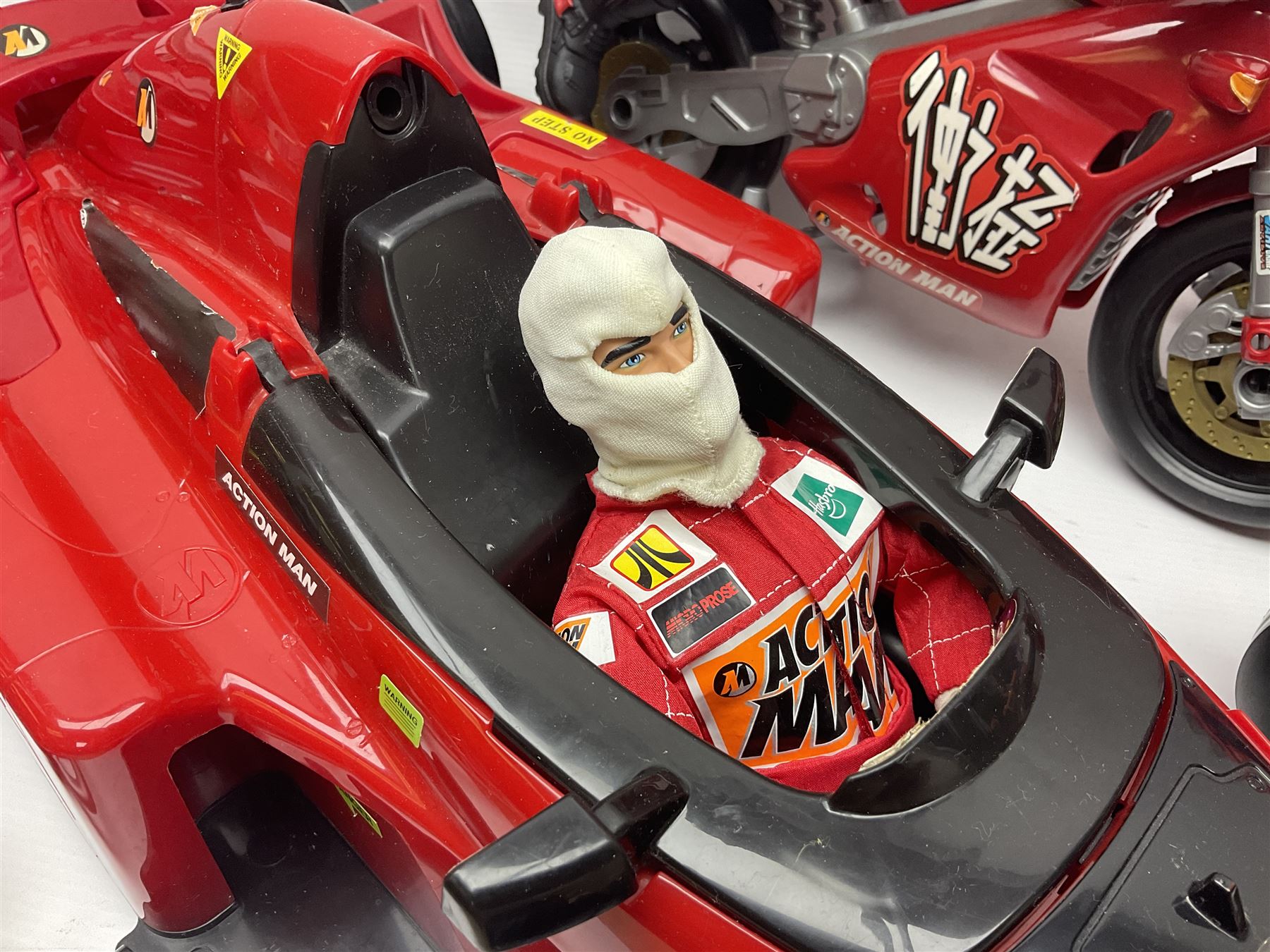 Action Man - six modern figures with associated vehicles/accessories comprising Mission Grand Prix car, motorbike with sidecar, go-kart, motorbike, snowboard and bicycle 