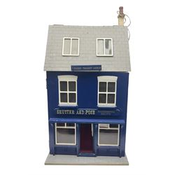 Shutter and Pose - scratch-built wooden doll's house as a two story shop, hinged front opening to reveal two rooms, H80cm, L41cm, D40cm 