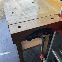 Whitegate wooden work bench with two vices and a drawer  - THIS LOT IS TO BE COLLECTED BY APPOINTMENT FROM DUGGLEBY STORAGE, GREAT HILL, EASTFIELD, SCARBOROUGH, YO11 3TX