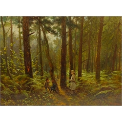  Hodgson (19th century): Figures and a Dog in Woodland setting, oil on canvas signed 49cm x 67cm   