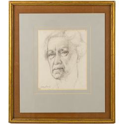 Tony Bartl (Czech 1912-1998): Portrait of an Elderly Woman and Female Nude, two pencil drawings signed max 34cm x 22cm (2)