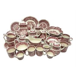 Masons Vista pattern ceramics, including coffee pot, sauce boat, twin handled jar and cover, teapots, mugs, etc 