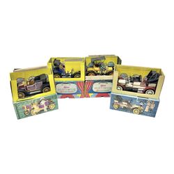 Schuco - four boxed Old Timer series tin-plate model cars comprising two 1228 Opel Doktor-Wagen 1909, one in yellow and another in blue, 1229 Mercedes Simplex anno 1902, and 1230 Renault 6CV/1911 Voiturette 