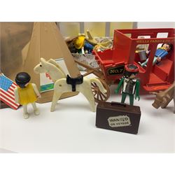 Collection of Playmobile Cowboys and Indians plastic figures, teepees, covered wagon etc
