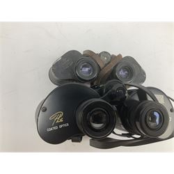 Ten cased pairs of binoculars, to include Ross London Steplux 7x50, Ross Solaross 16x60, Crescent zoom 7x- 12x50, Hilkinson 20x60,  Ross Stepnada 7x30,  Philo 10x50 etc