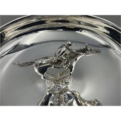 Spanish silver coin dish, with white metal chain rim and upon three ball feet, together with a silver plated armada style dish, with cast racehorse and jockey to centre, coin dish D4.8cm, armada dish D20.5cm