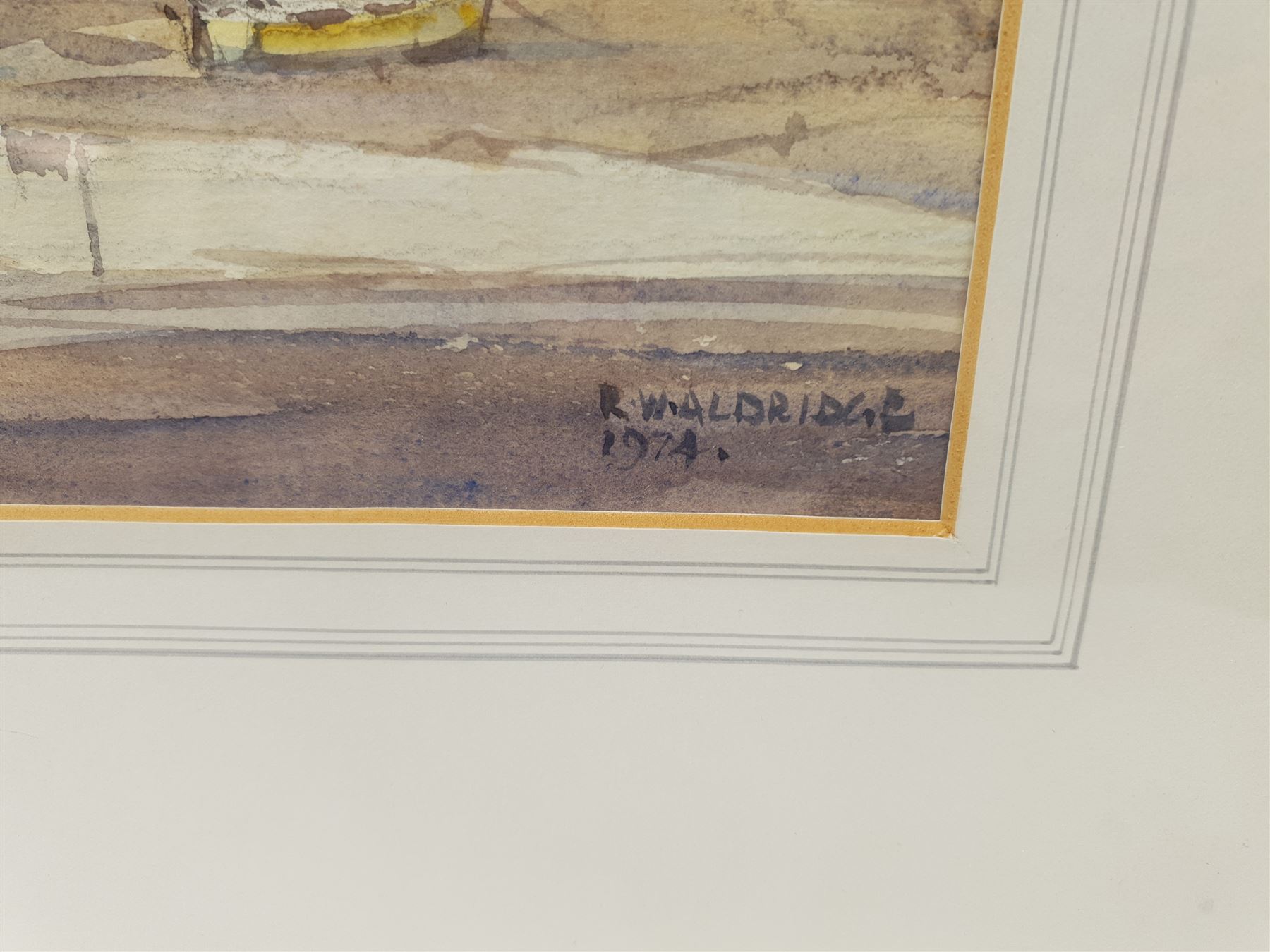 Rowland De Winton Aldridge (British 1906-1997): 'Low Tide Evening', watercolour signed and dated 1974, titled verso 26cm x 35cm
Provenance: exh. The Mall Galleries, Carlton House Terrace, London, label verso