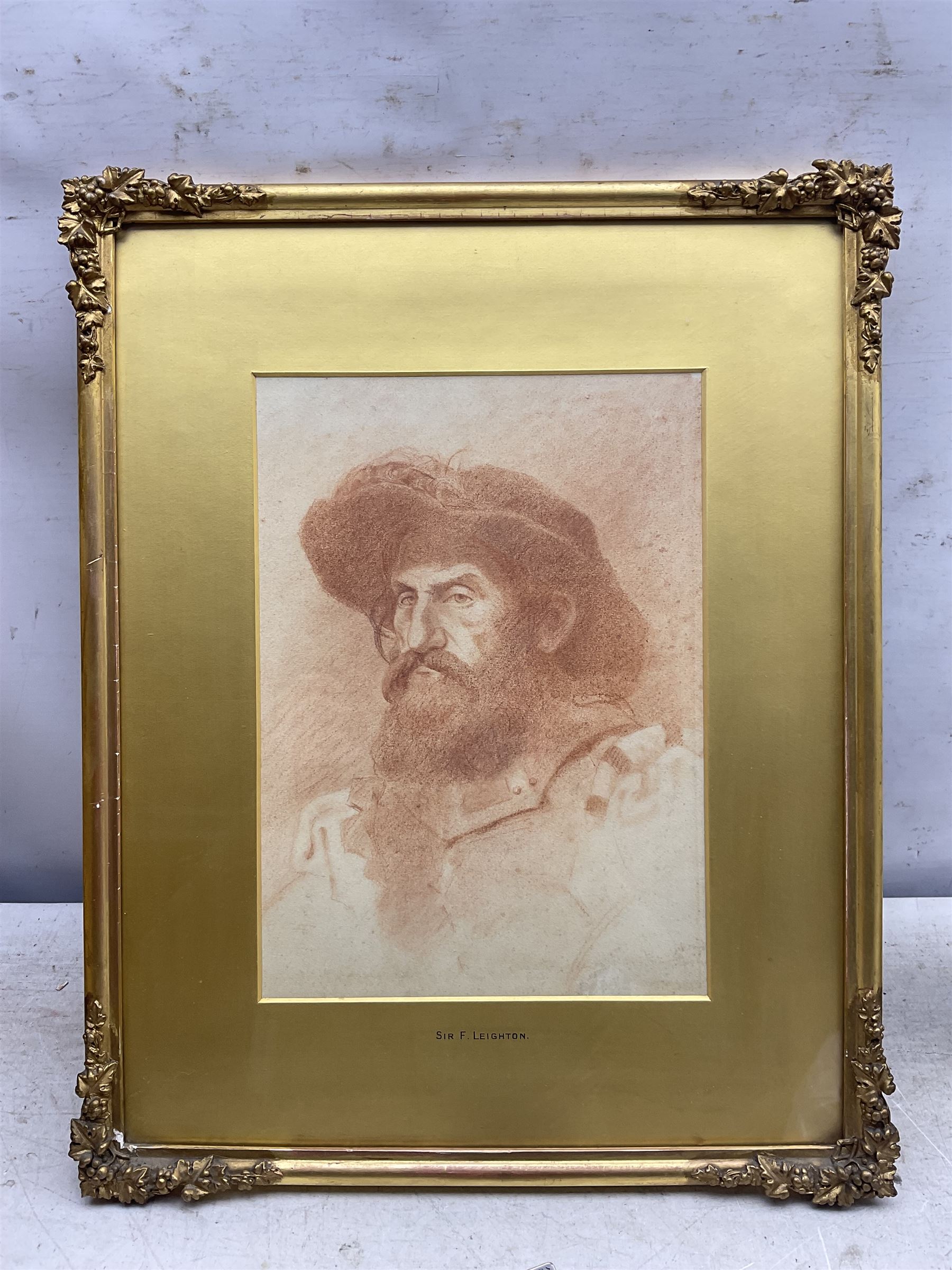 Circle of Frederic Leighton (British 1830-1896): Portrait of a Bearded Gentleman, sanguine chalk unsigned, attributed on mount 31.5cm x 22.5cm 