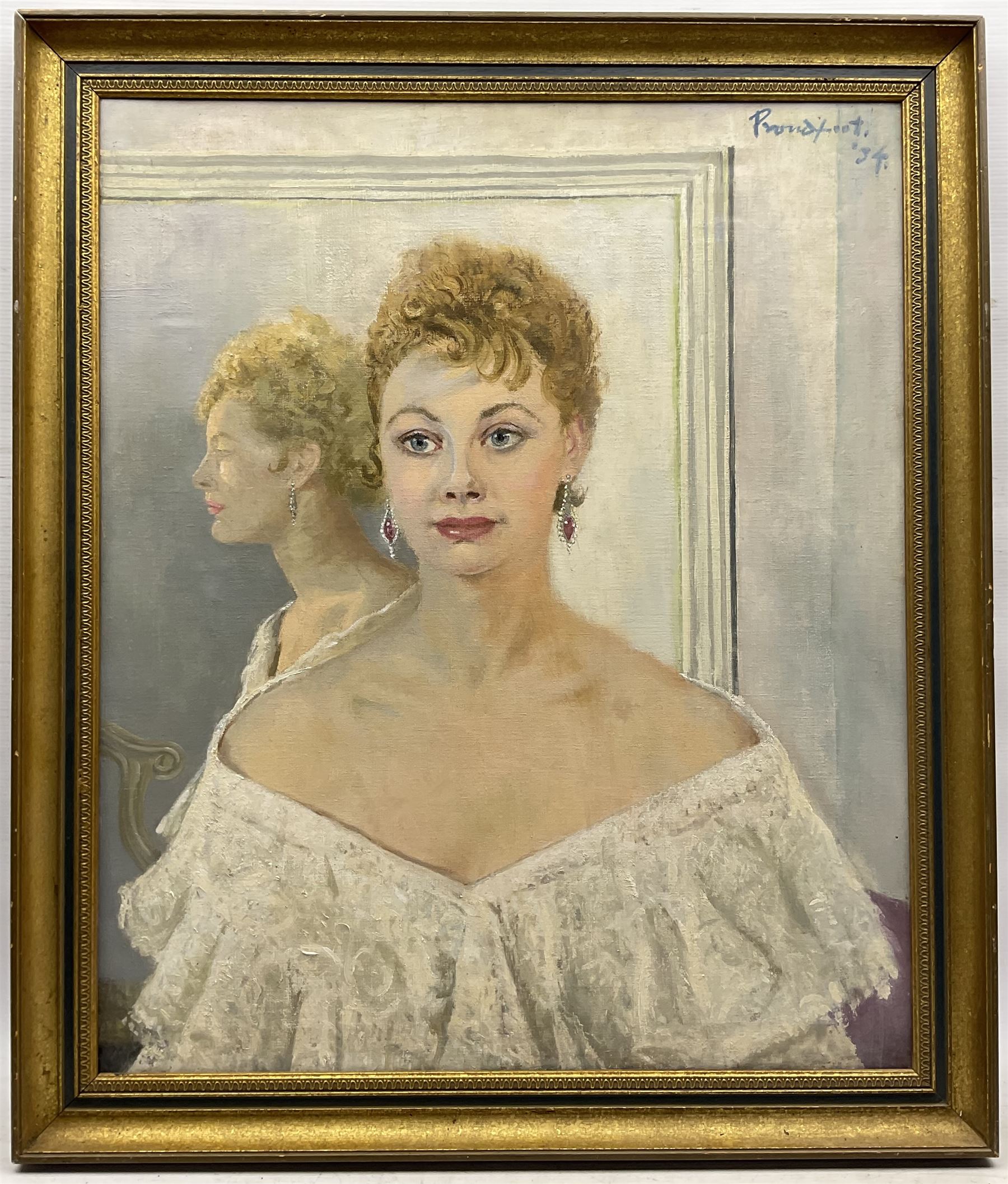 James Proudfoot (Scottish 1908-1971): The Wedding Dress, oil on canvas signed and dated '34, 75cm x 62cm