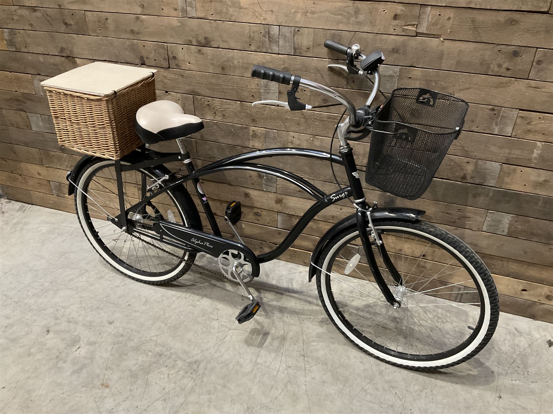 Alpha Plus Surge 26'' bicycle, black, with front and rear baskets