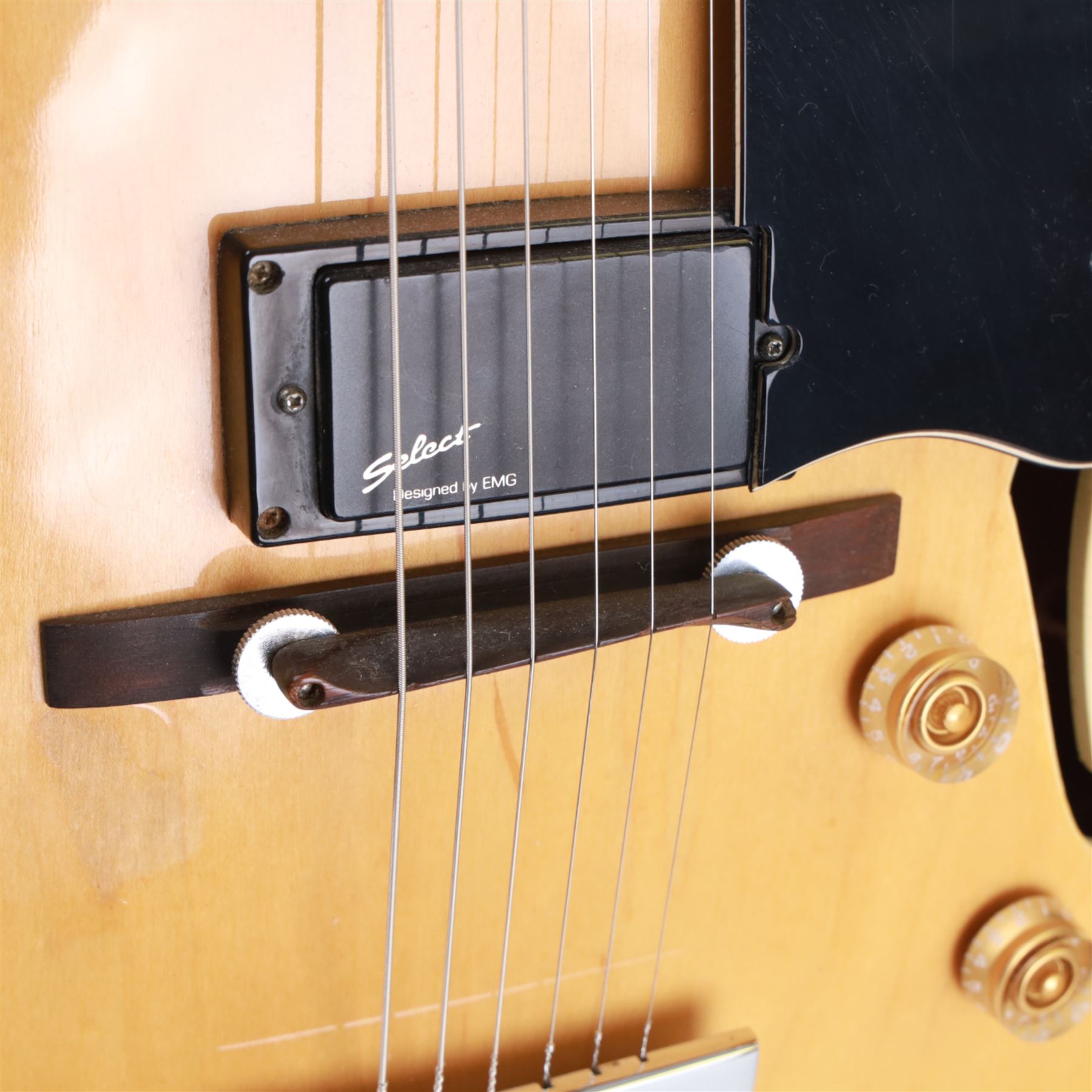 1980s Korean Antoria Jazzstar hollow body electric guitar, in blonde finish with inlaid fretboard, model no E G794, L109cm