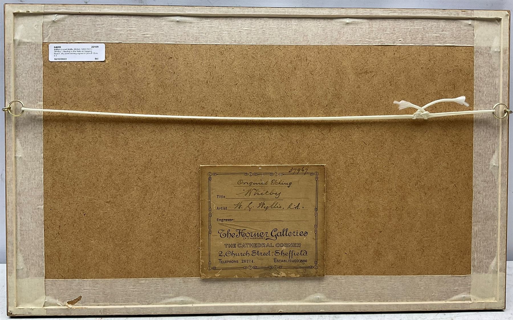 William Lionel Wyllie (British 1851-1931): 'Whitby' - Hauling in the Nets on Upgang Beach, dry point etching signed in pencil 12cm x 33cm
Provenance: with The Horner Galleries Sheffield, original title label verso