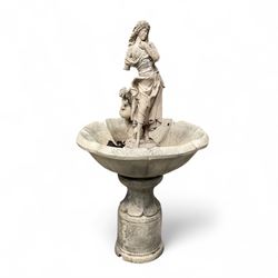 Cast stone garden centre-piece bird bath with raised female figure