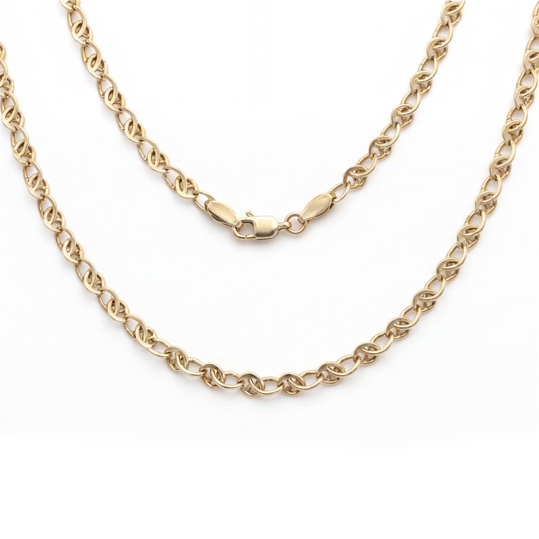 9ct gold fancy Mackintosh design link necklace by Cropp & Farr, London import mark 1992