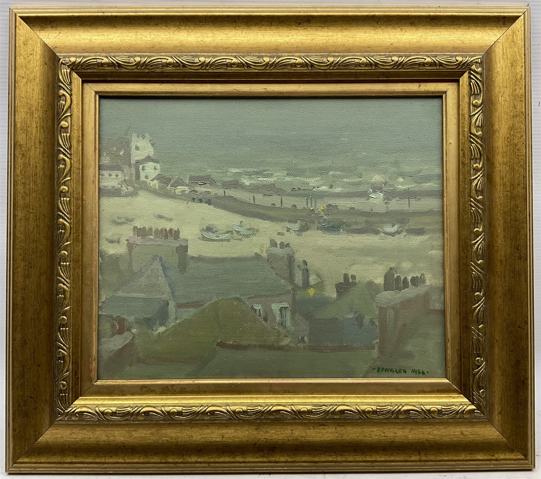 Douglas Hill (British 1953-): 'St Ives in Winter', oil on canvas signed, titled verso 24cm x 29cm 