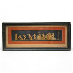 Geramia Discanno (Italian 1839-1907): Pompeii Frescos of Putti and Amorini, set seven 19th century lithographs with hand-colouring pub. 'Pompeii, House of the Vettii, Piccoli Amorini', Italy c.1890 max 18cm x 50cm (7)
Notes: Discanno was an Italian genre and landscape painter, who collaborated with archaeologists, lithographers and art historians to record the wall paintings in the Roman ruins of Pompeii and Herculaneum that were being excavated at the time.