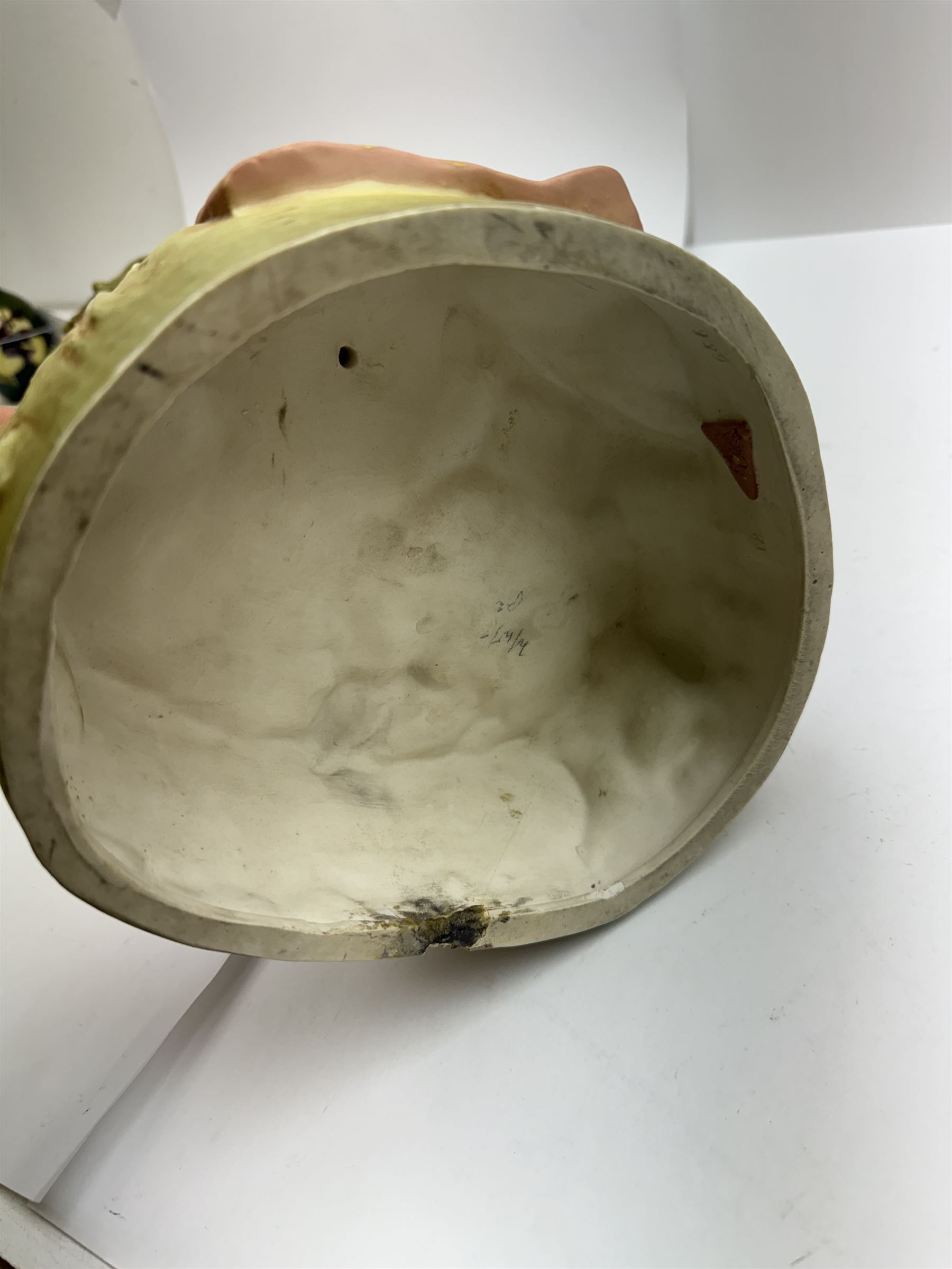 Royal Dux figure no. 686, modelled as a female water carrier, carrying two urns and wearing flowing green and pink robes, with applied pink triangle mark beneath, H61cm