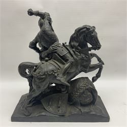 After Theodore Gechter, bronze figure group depicting Charles Martel fighting Abderame King of the Saracens, upon rectangular canted plinth, singed T. Gechter, H32cm