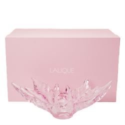 Lalique Champs-Elysees pattern clear and frosted pink glass bowl designed by Marc Lalique and modelled as leaves, signed 'Lalique France' L47cm in original Lalique pink box with guarantee etc