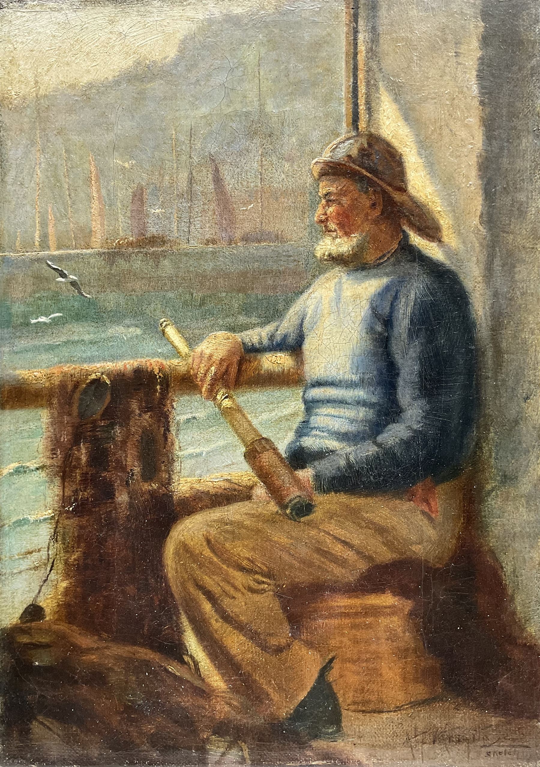 Attrib. Harold Knight (Staithes Group 1874-1961): A Newlyn Fisherman, oil on canvas indistinctly signed and inscribed 'sketch' 28.5cm x 20.5cm (unframed)