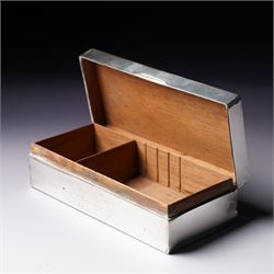 Silver rectangular cigarette box with engine turned cover engraved with initials and presentation inscription W19cm London 1921 Maker Charles & Richard Comyns