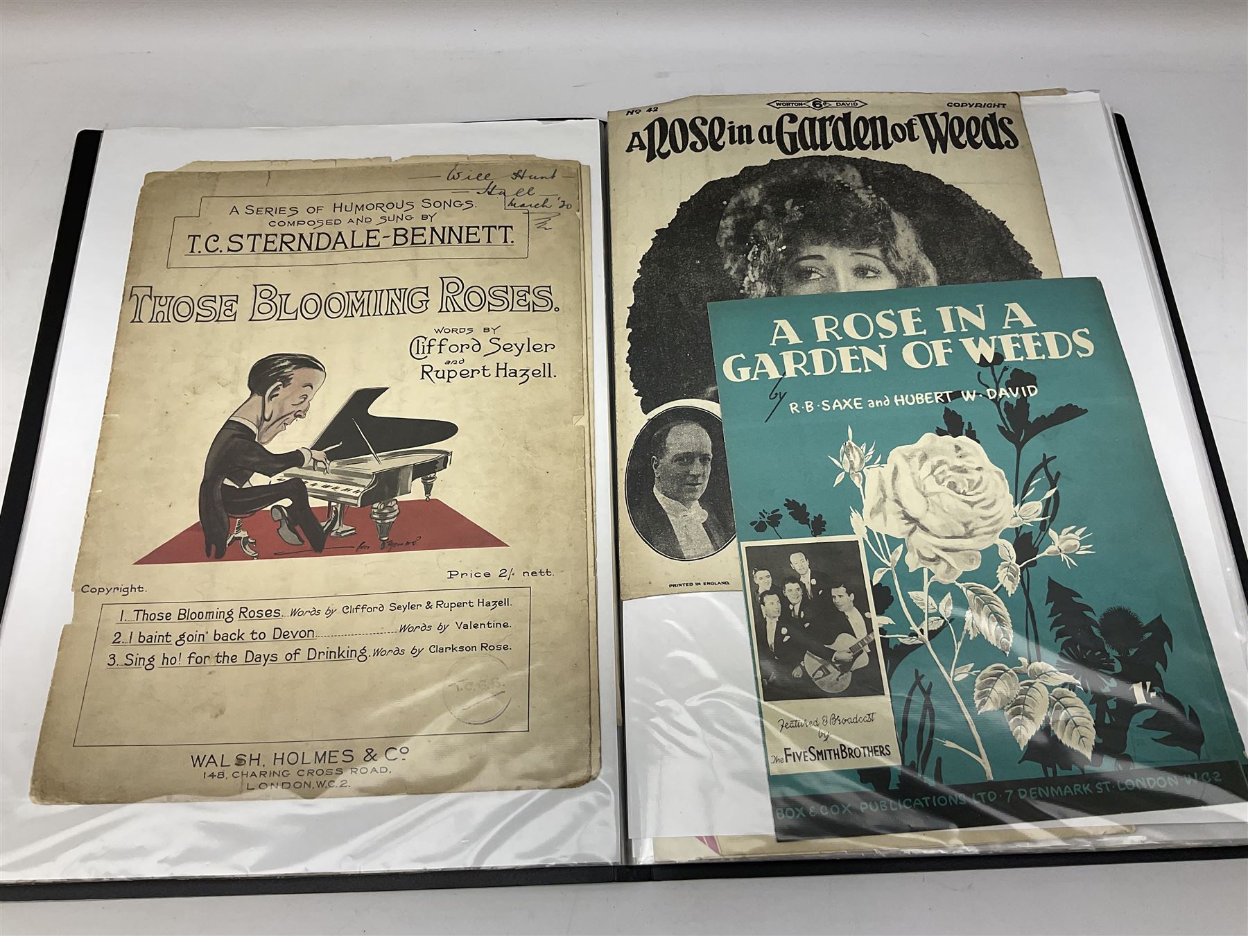 Albums of Victorian and later sheet music covers relating to flowers to include The Rose Queen, Waltz of the Wild Flowers, Those blooming roses, Songs of the Season and many others