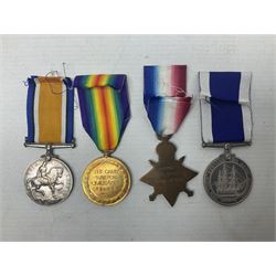 WW1 Naval group of four medals comprising British War Medal, 1914-15 Star and Victory Medal awarded to 346238 A.G. Young SHPT. 2  R.N.; and George V Long Service and Good Conduct Medal awarded to 346238 A.G. Young SHPT. 1 H.M.S. Victory; all with ribbons