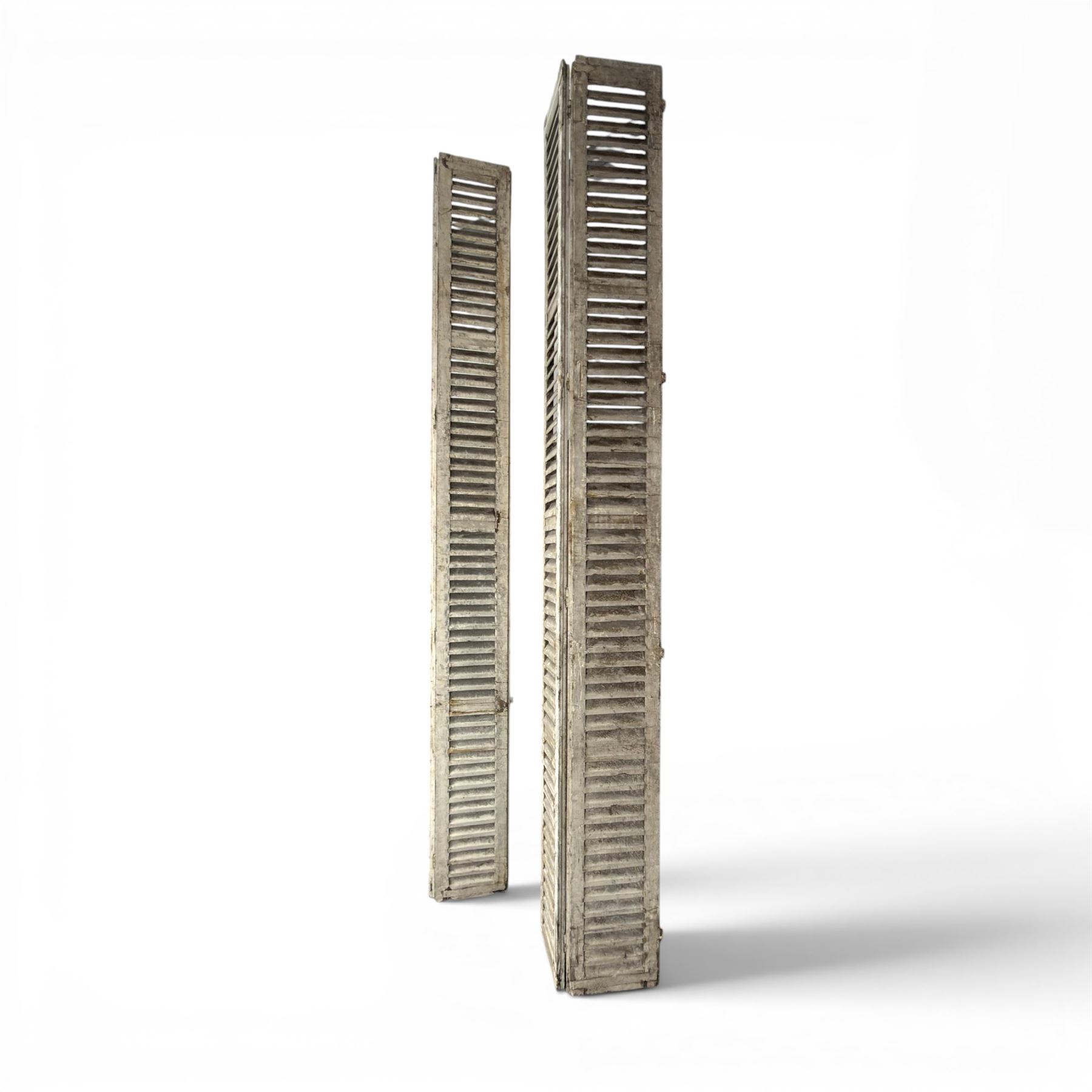 Two pairs of 19th century full height folding French Chateau louvre doors, pitch pine in cream painted finish, dimensions approx.