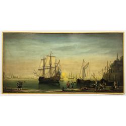 J V Crook (20th century): 18th century Dutch Harbour scene, very large oil on board signed 122cm x 244cm